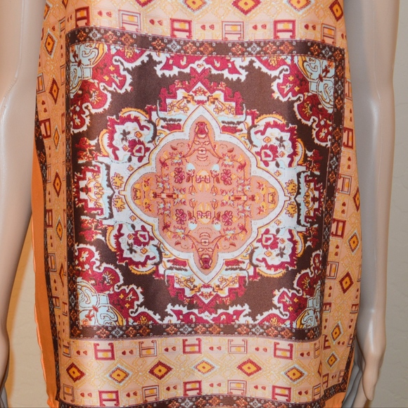 New HARLOWE & GRAHAM Peach Silky Scarf Print Tank Top - Picture 2 of 4